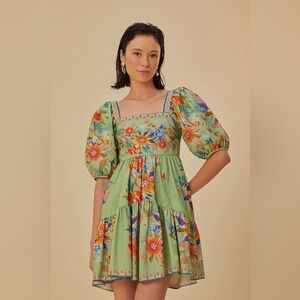 Farm Rio Green Bright Yard Mini Dress Size XL Color BRIGHT YARD GREEN